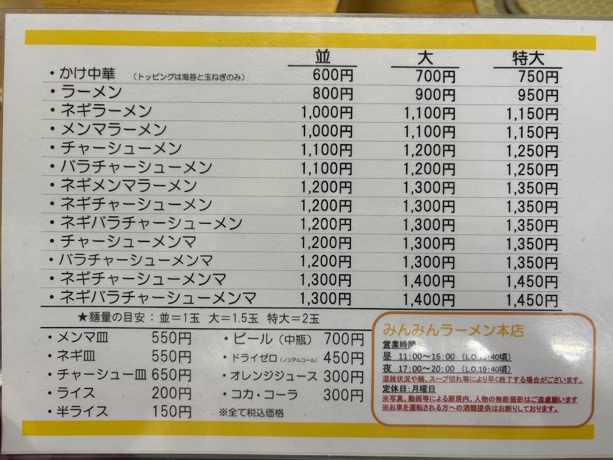 Menu Minmin Ramen Main Store-4