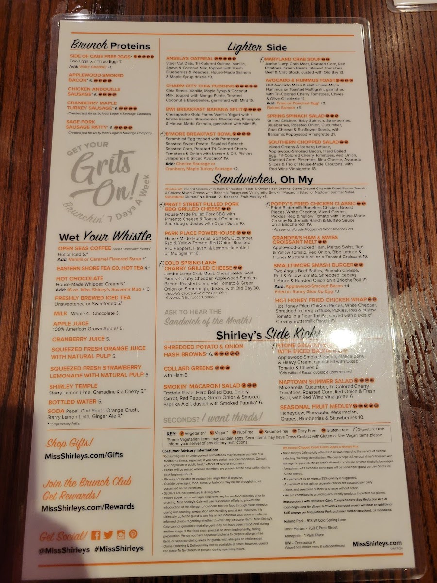 Menu Miss Shirley's Cafe, Roland Park-10