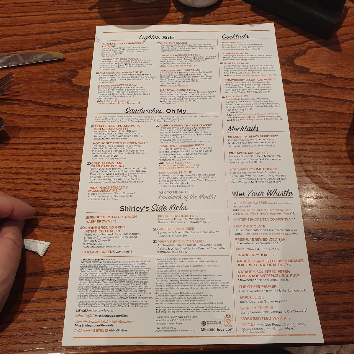 Menu Miss Shirley's Cafe, Roland Park-2