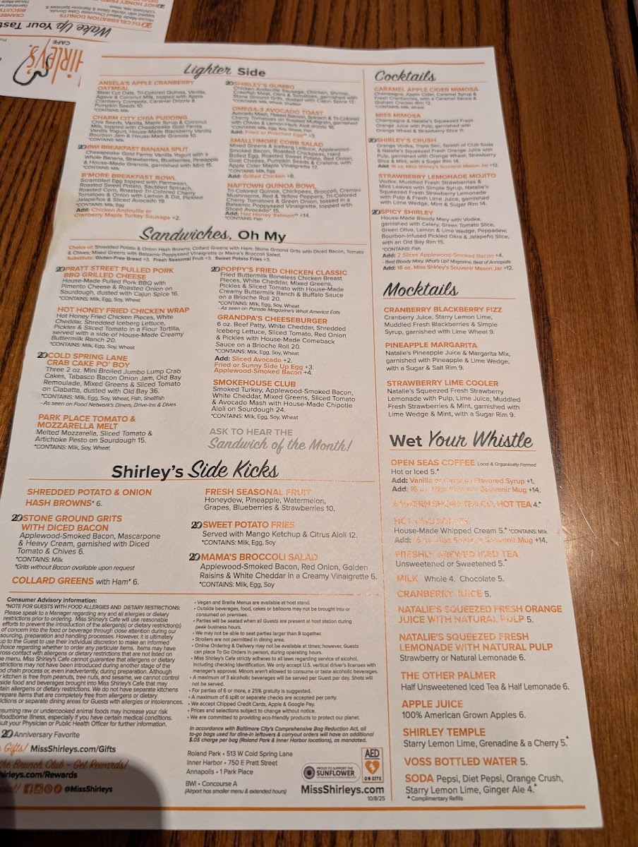 Menu Miss Shirley's Cafe, Roland Park-7
