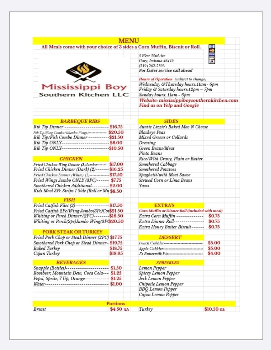 Menu Mississippi Boy Southern Kitchen-1