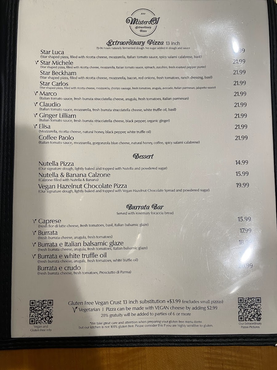 Menu Mister O1 Extraordinary Pizza - South Beach-2