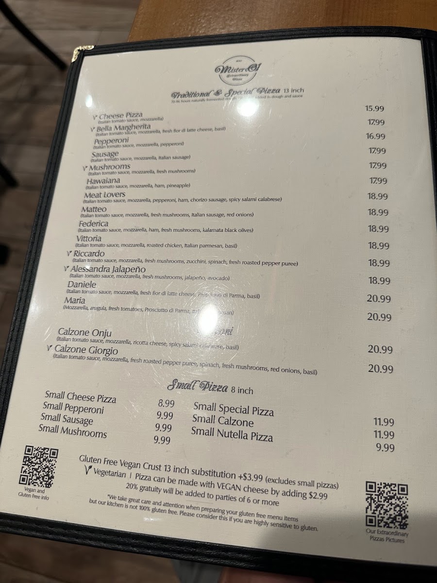 Menu Mister O1 Extraordinary Pizza - South Beach-5
