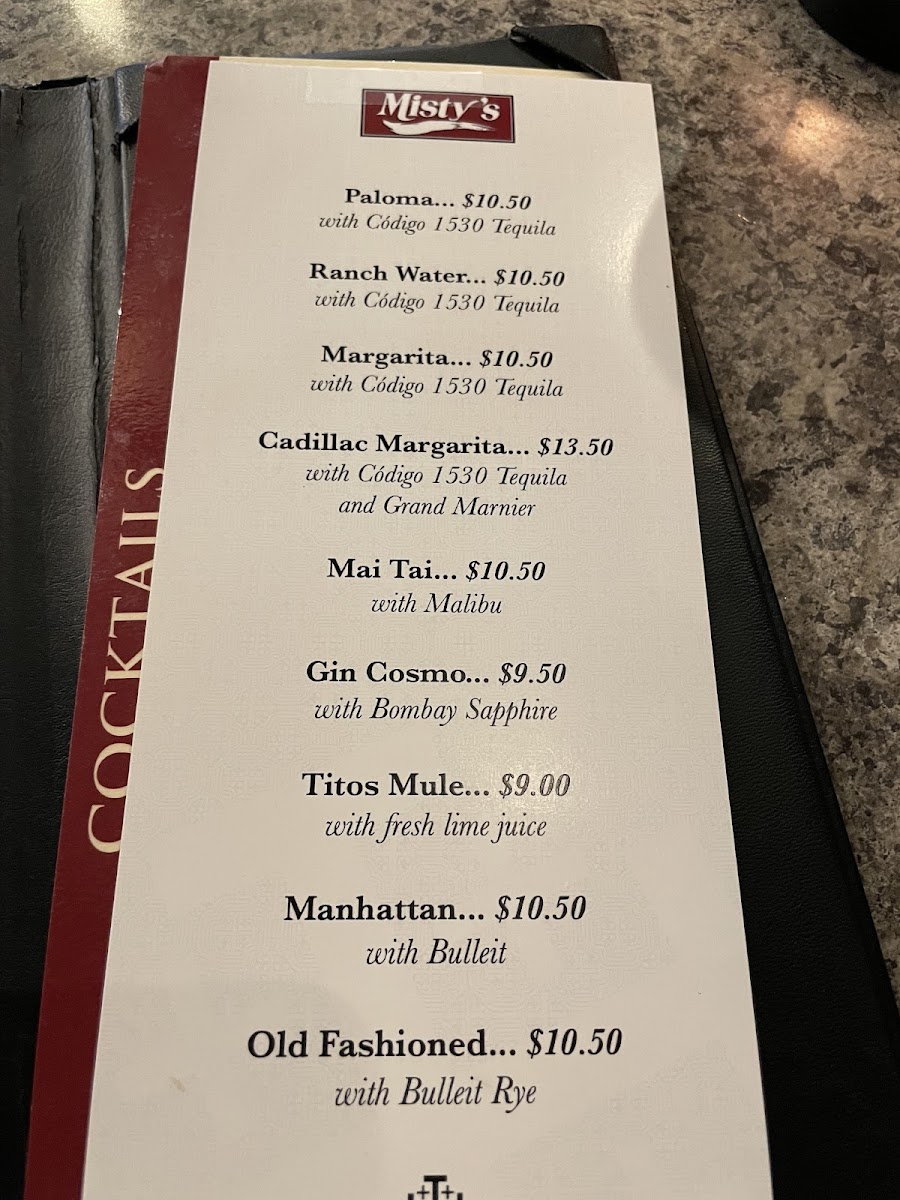 Menu Misty's Steakhouse And Brewery-1