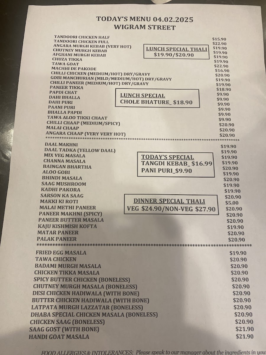Menu Mitran Da Dhaba Harris Park Wigram Street-1