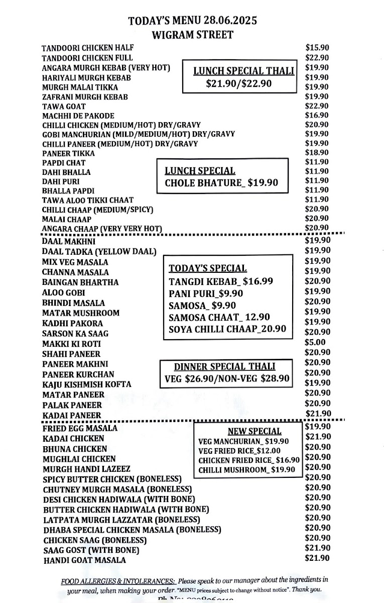 Menu Mitran Da Dhaba Harris Park Wigram Street-10