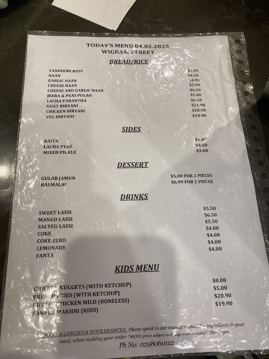 Menu Mitran Da Dhaba Harris Park Wigram Street-2