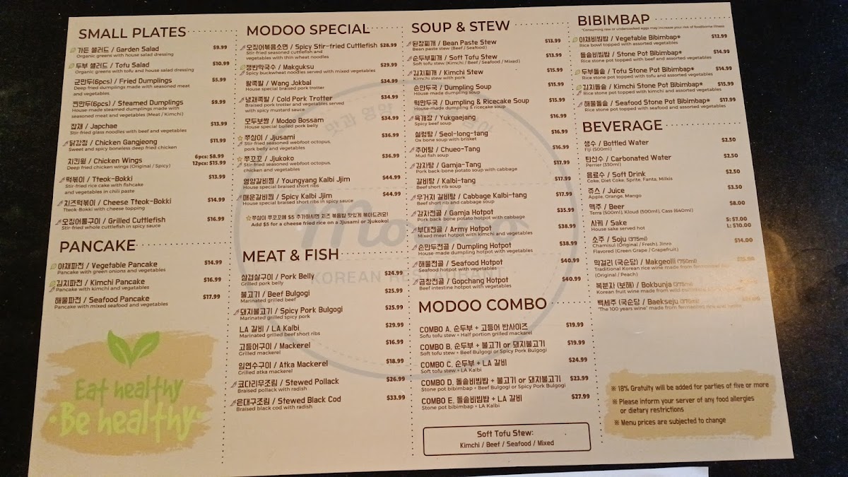 Menu Modoo Korean Restaurant 모두 식당-10