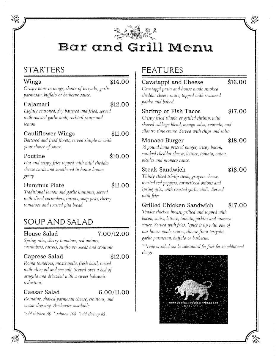 Menu Monaco Steakhouse & Sports Bar-1