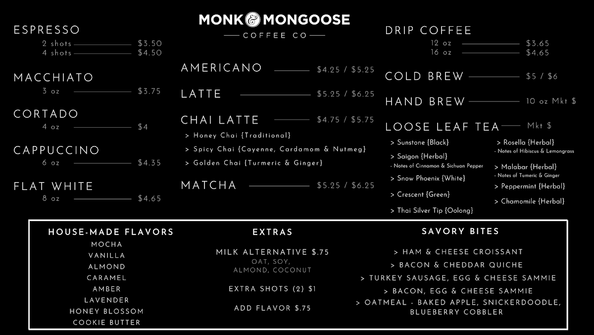 Menu Monk & Mongoose Coffee Co-1