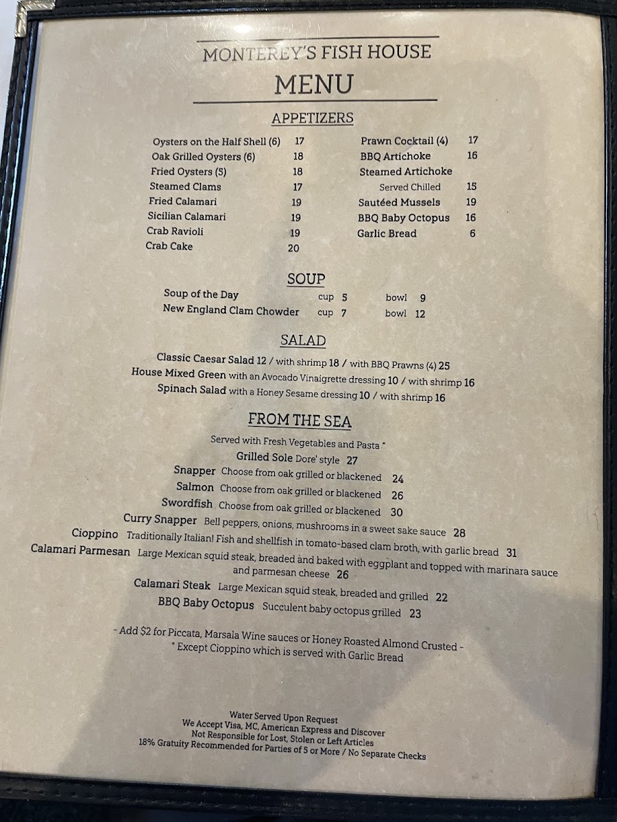 Menu Monterey's Fish House-5