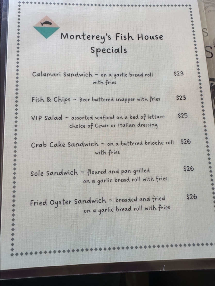 Menu Monterey's Fish House-7