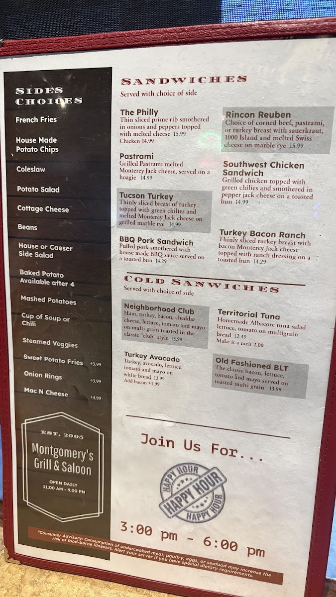Menu Montgomery's Grill & Saloon-1