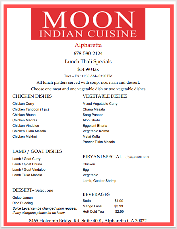 Menu Moon Indian Cuisine | Alpharetta-5
