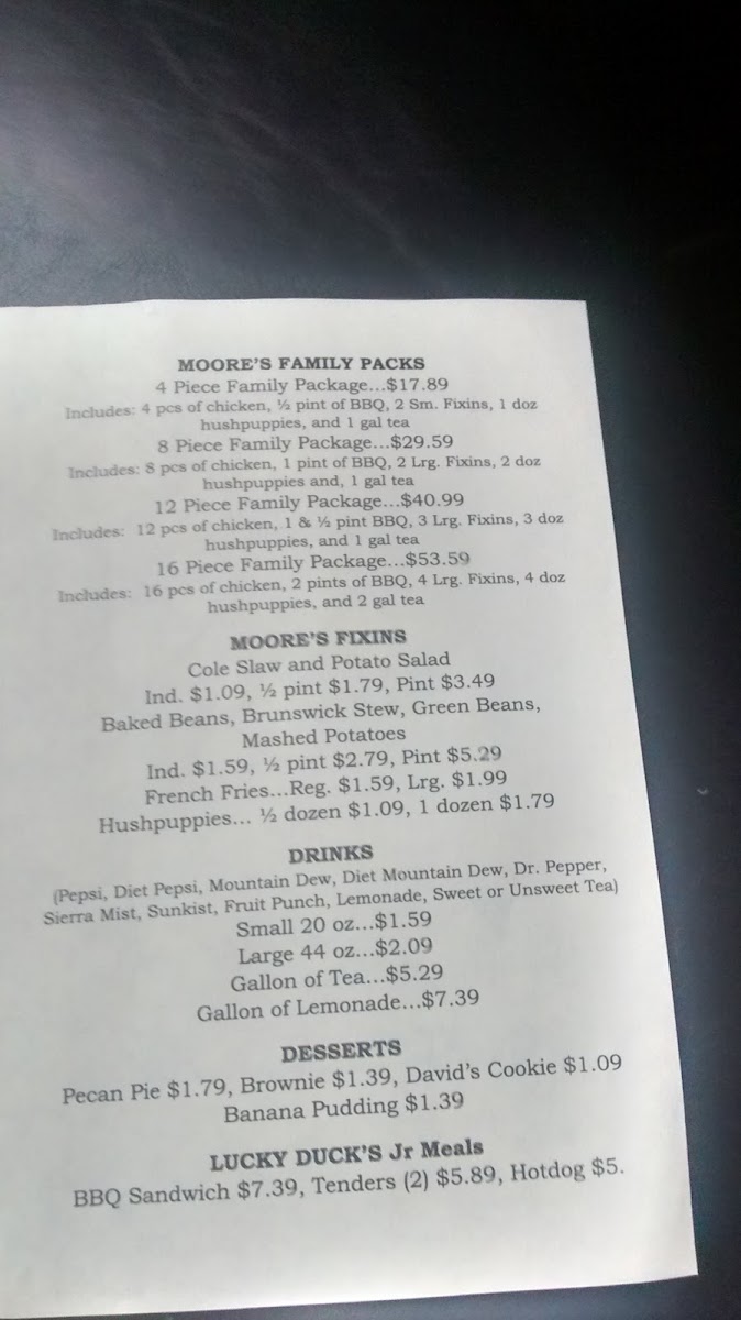 Menu Moore's Olde Tyme Barbeque Chicken & Seafood-3