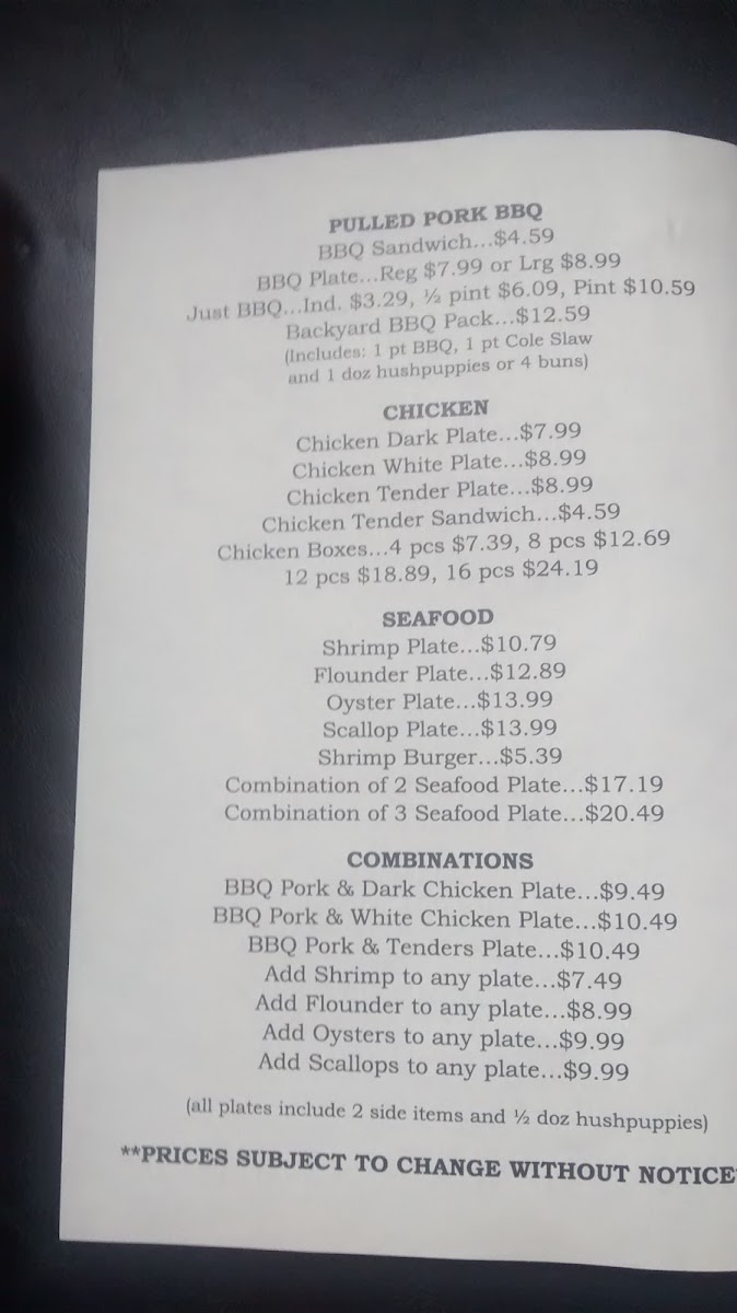 Menu Moore's Olde Tyme Barbeque Chicken & Seafood-4