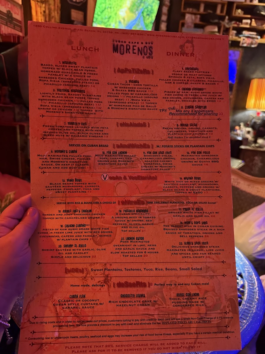 Menu Moreno's Cuba-1