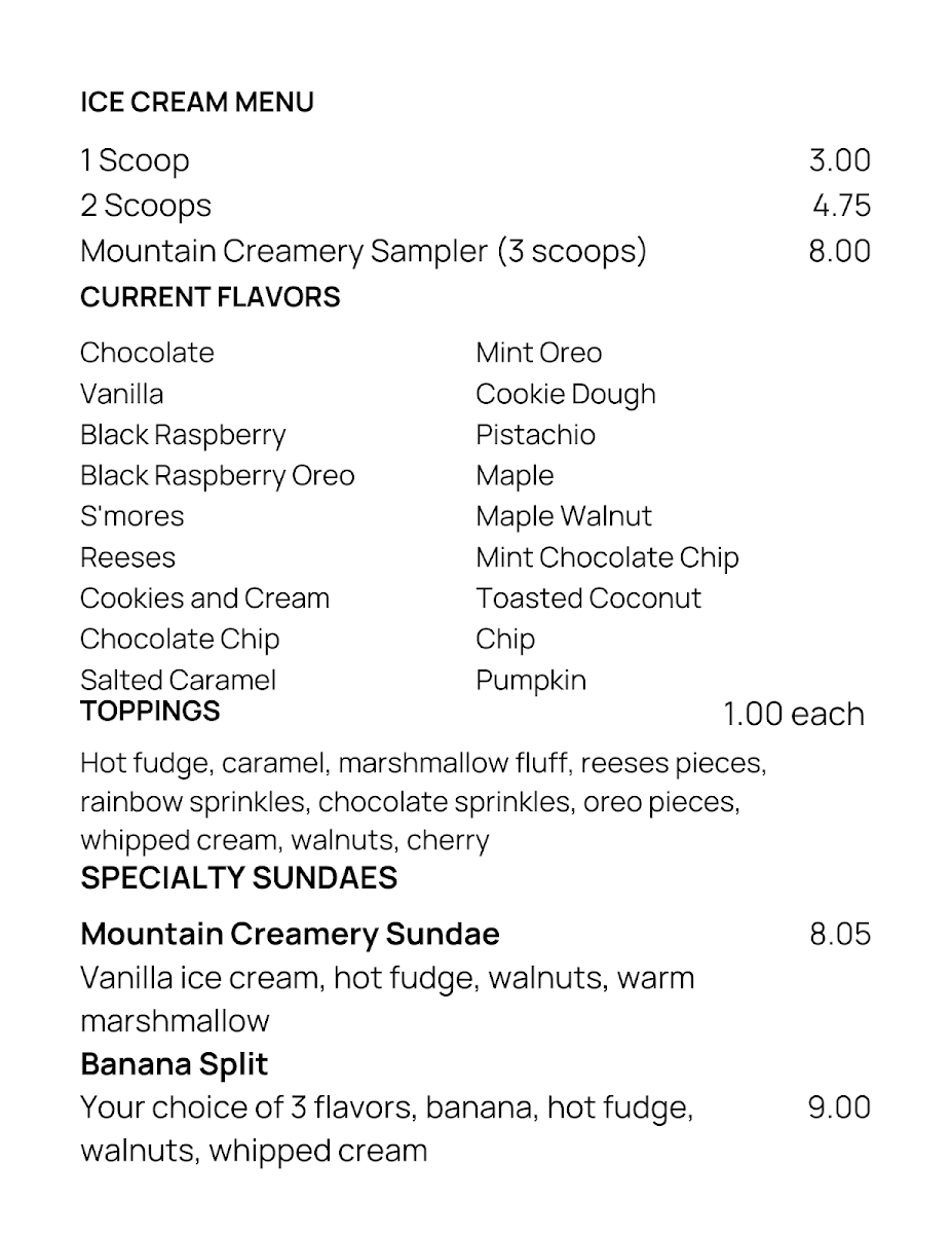 Menu Mountain Creamery-2