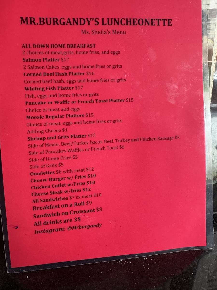Menu Mr. Burgandy's Breakfast Luncheonette-1