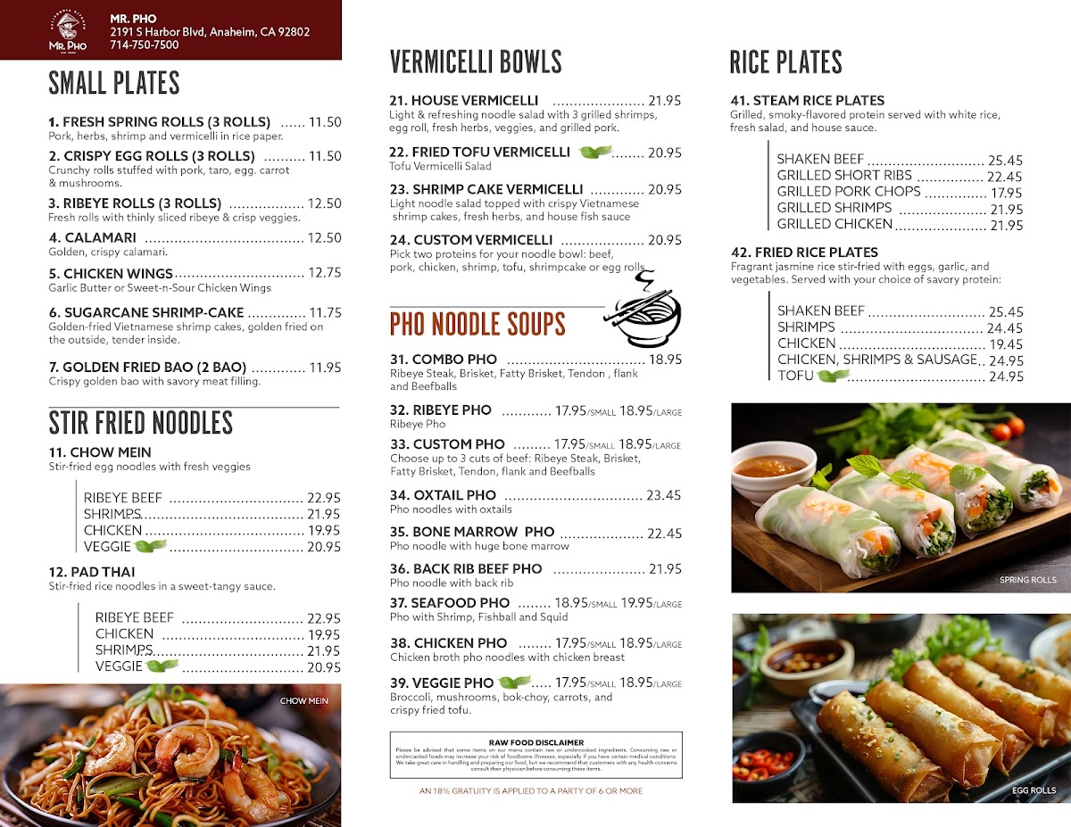 Menu Mr. Pho - California Kitchen & Bar-1