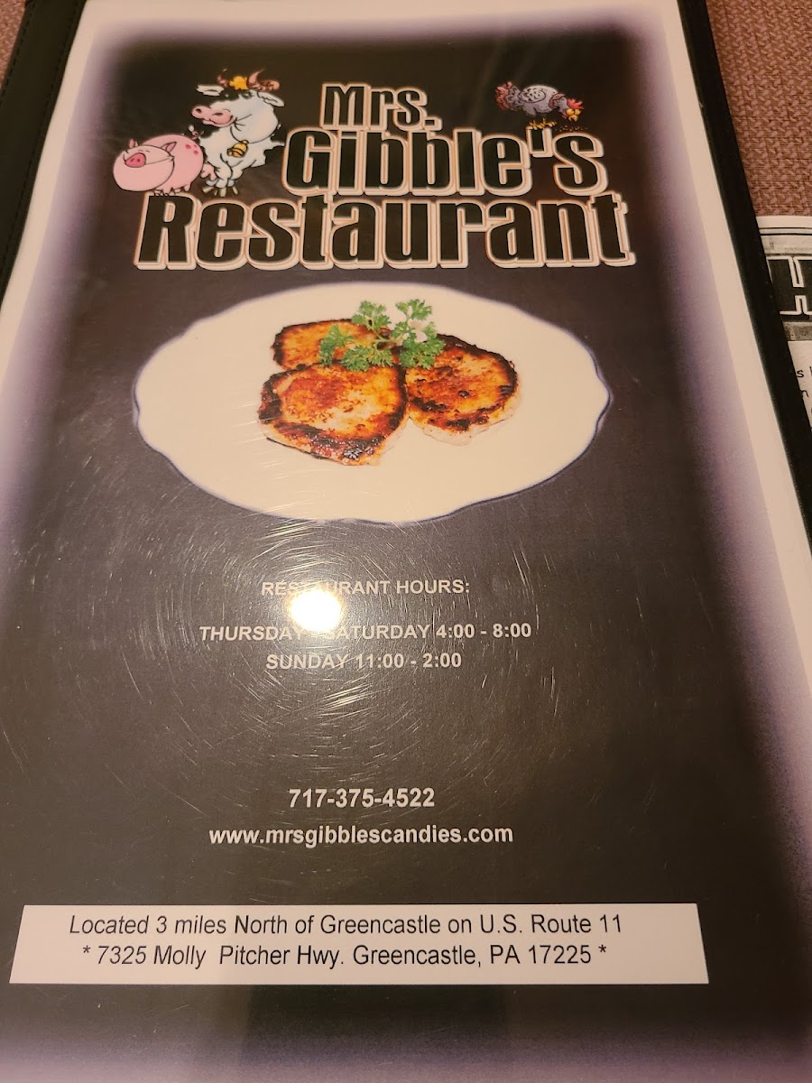 Menu Mrs. Gibble's Candies And Restaurant-5
