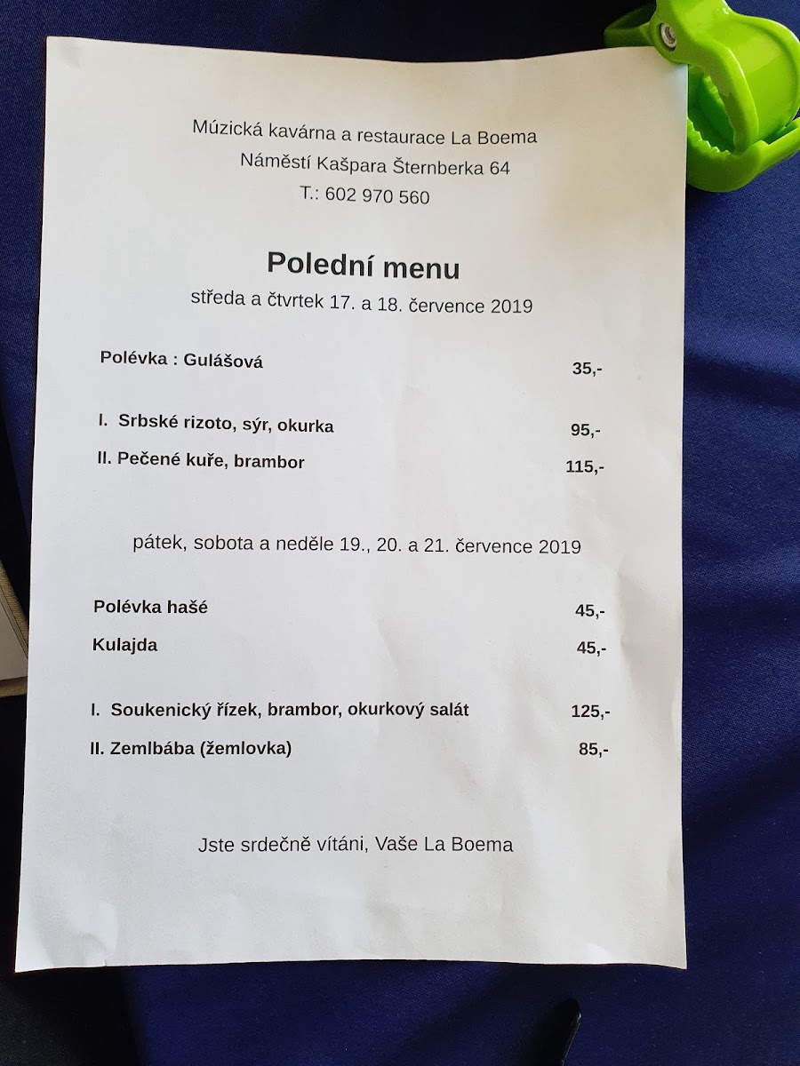 Menu Múzická Kavárna A Restaurace La Boema Radnice-1