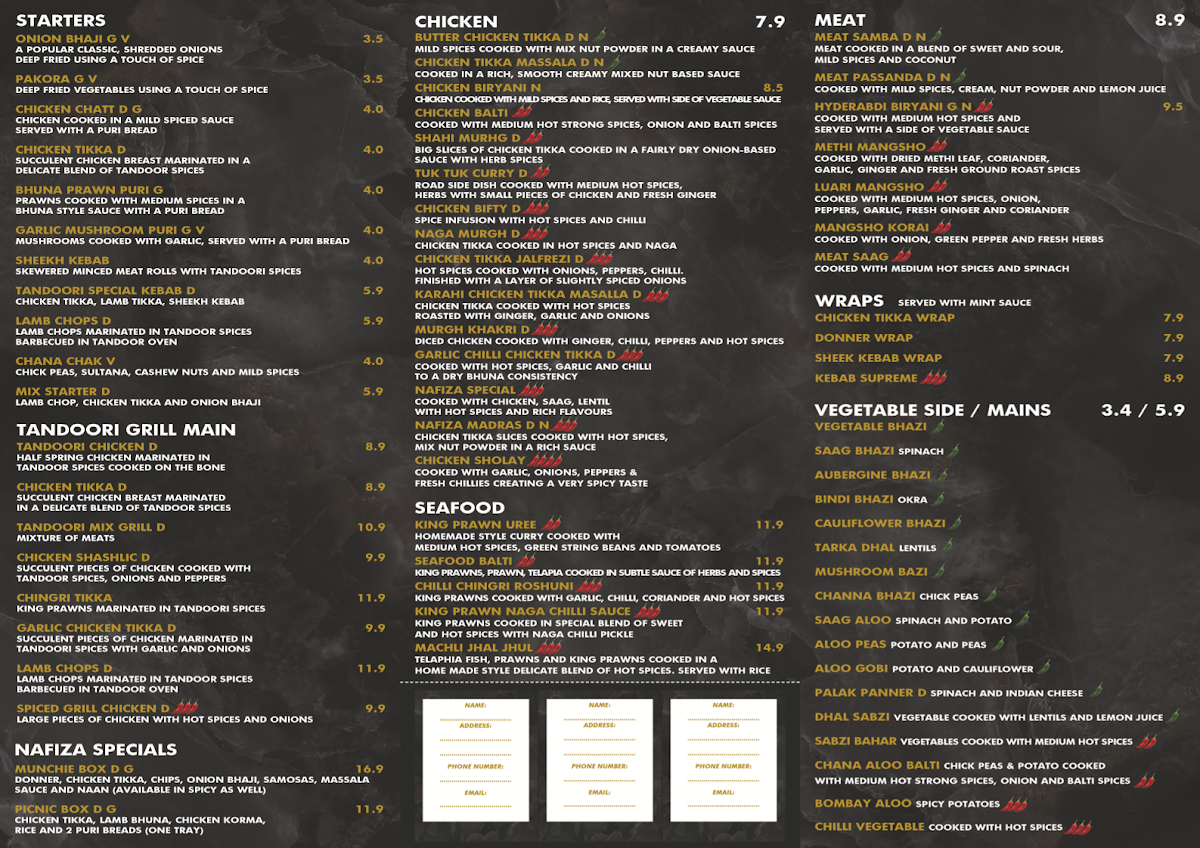 Menu Nafiza's Indian Restaurant & Takeaway-1