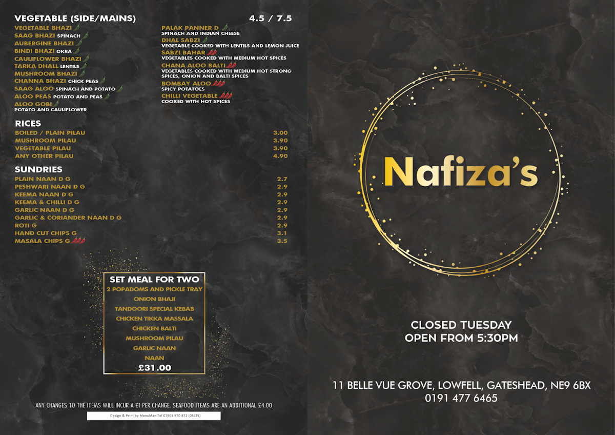 Menu Nafiza's Indian Restaurant & Takeaway-3