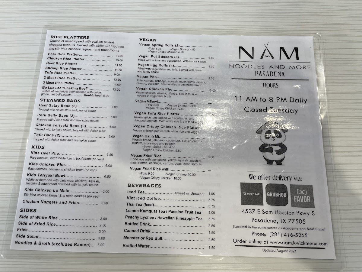 Menu Nam Noodles And More Pasadena-6