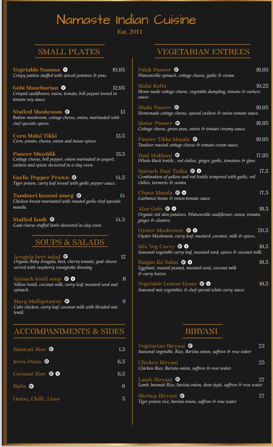 Menu Namaste Indian Cuisine-1