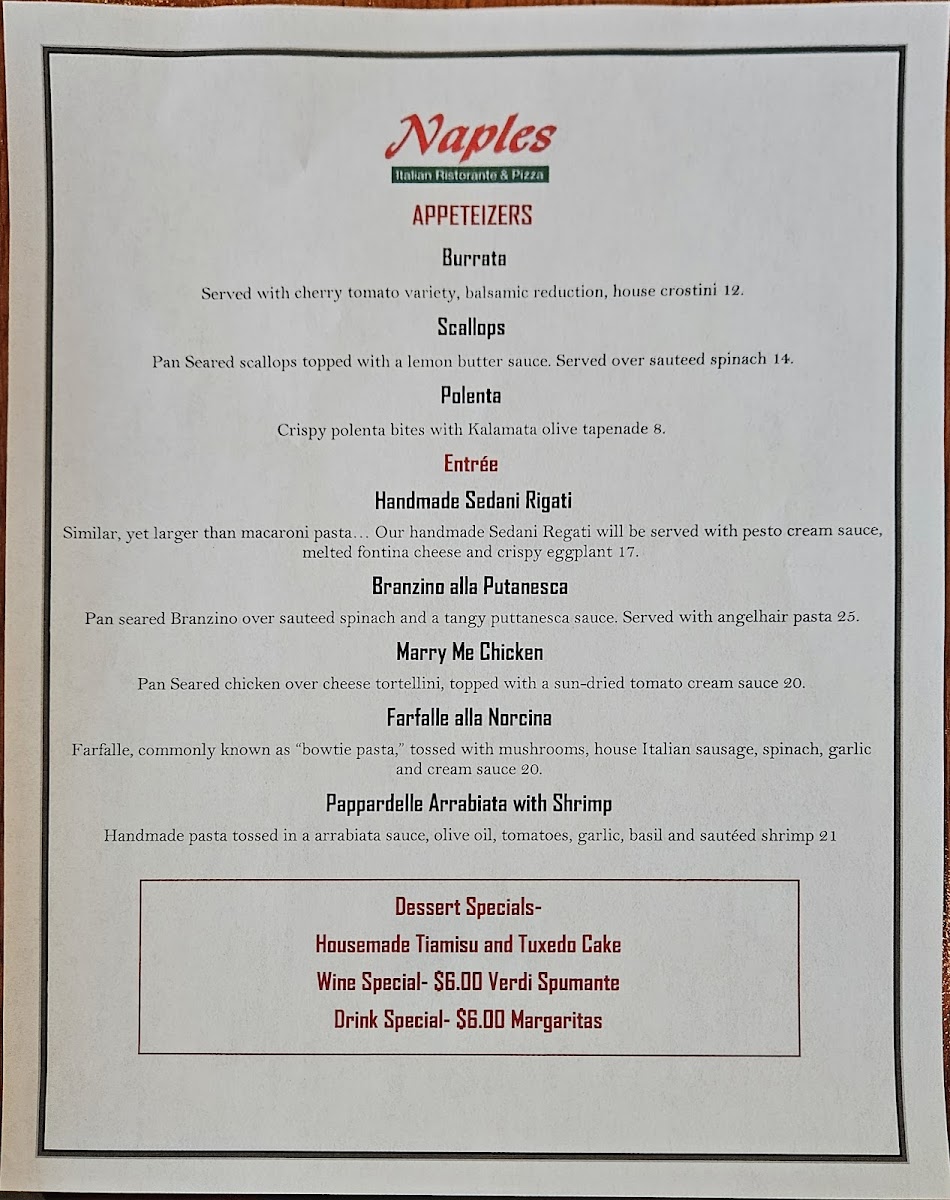 Menu Naples Italian Ristorante & Pizza-1