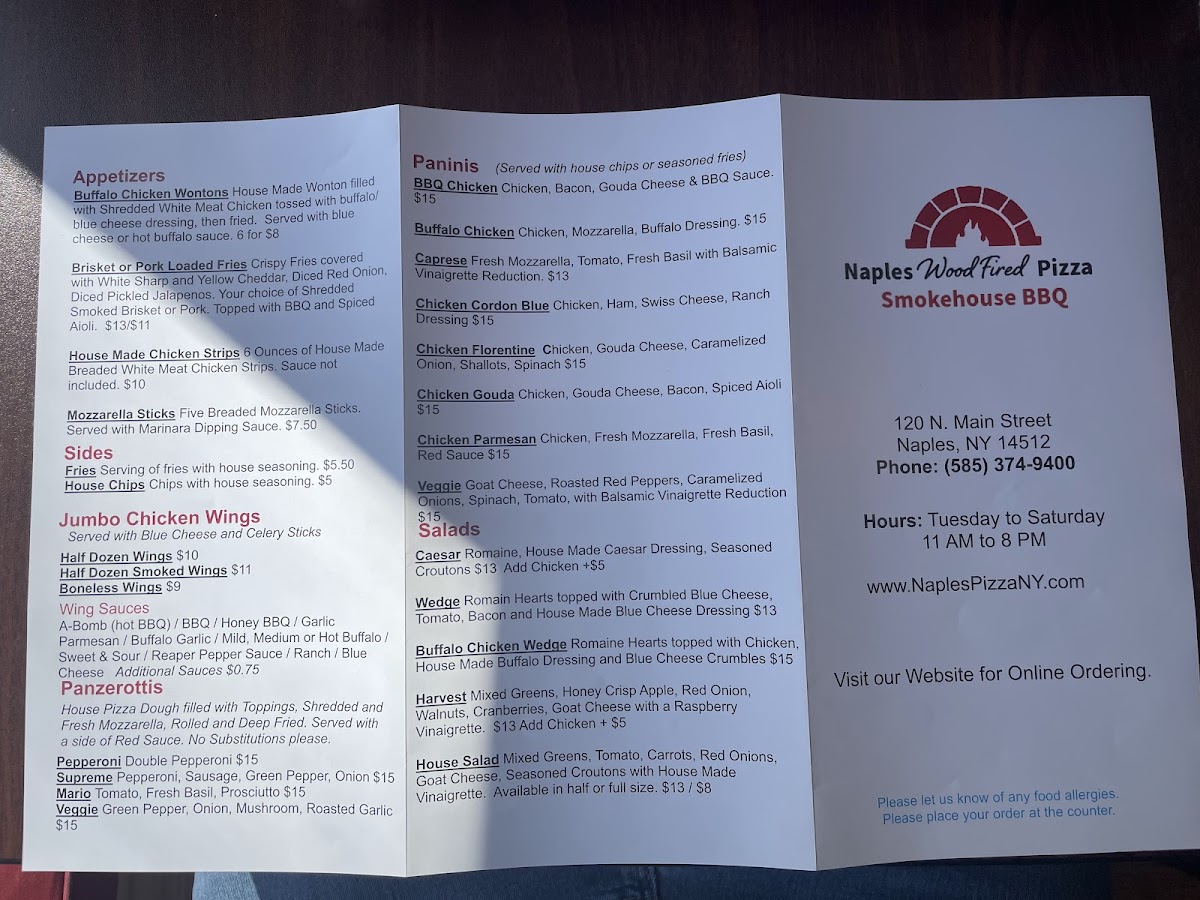 Menu Naples Wood Fired Pizza & Smokehouse Bbq-2