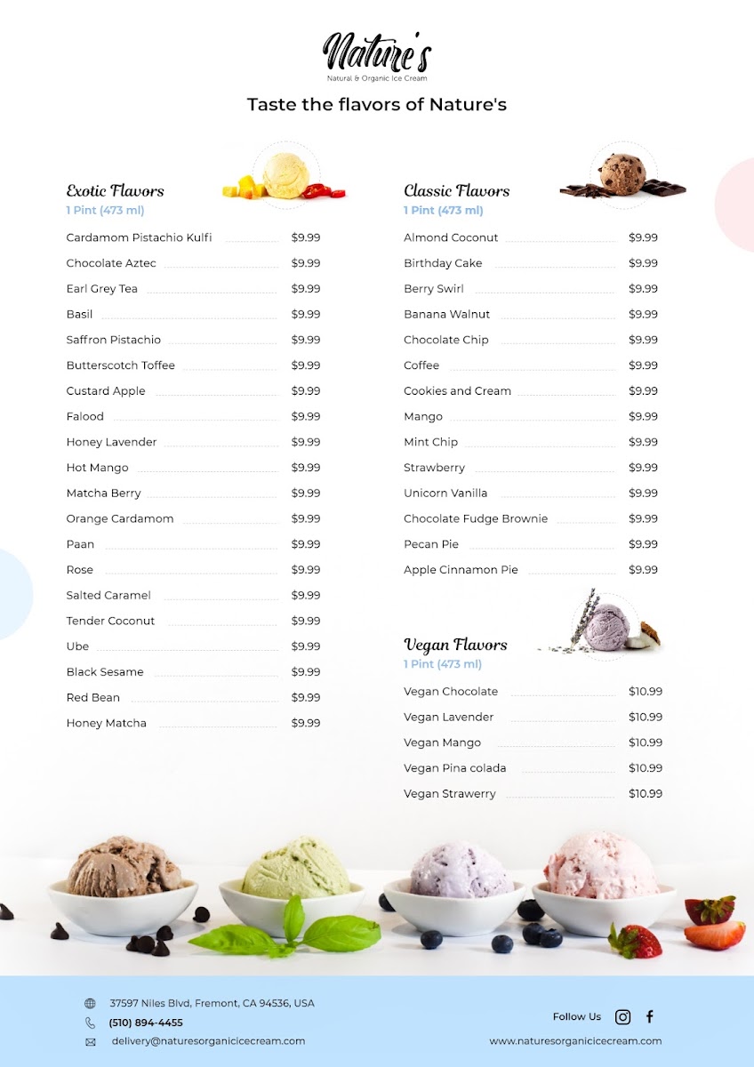 Menu Nature’S Organic Ice Cream - Fremont-1
