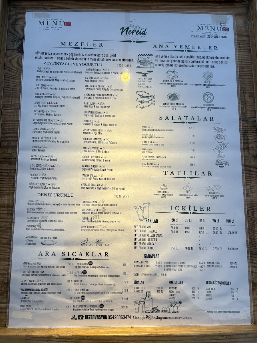 Menu Nereid Meyhanesi Kaş-1