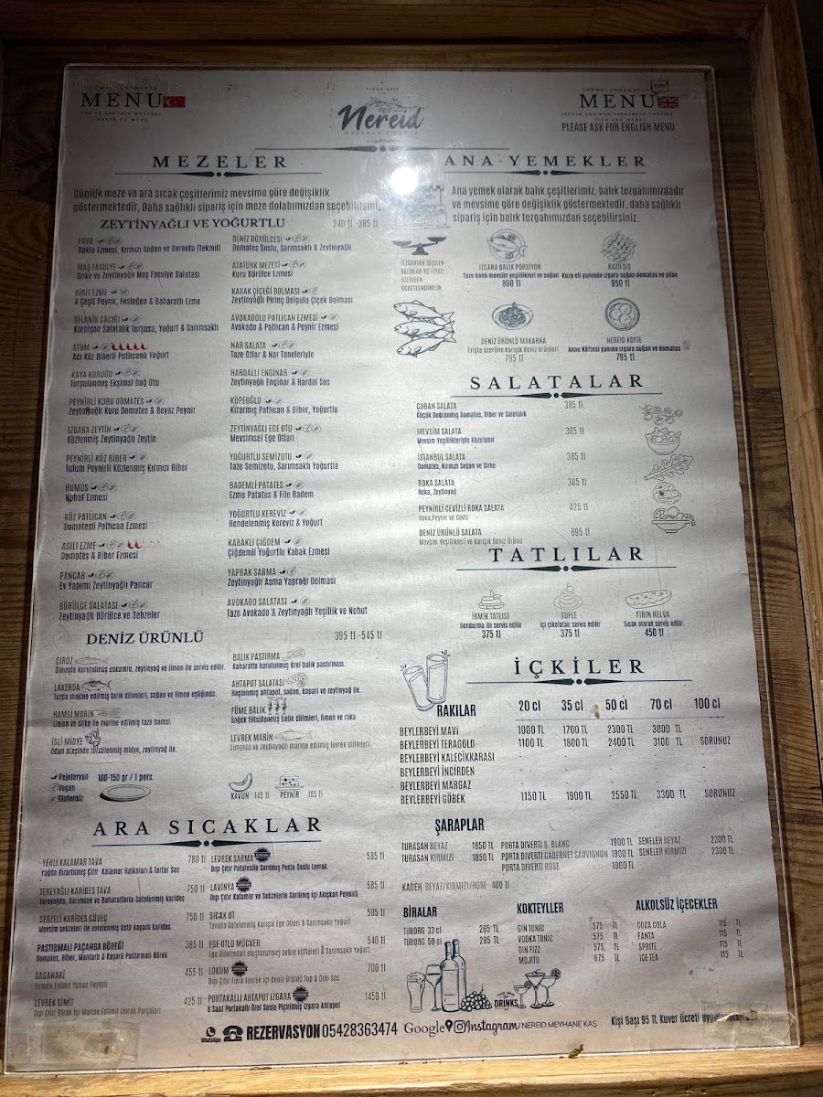 Menu Nereid Meyhanesi Kaş-2