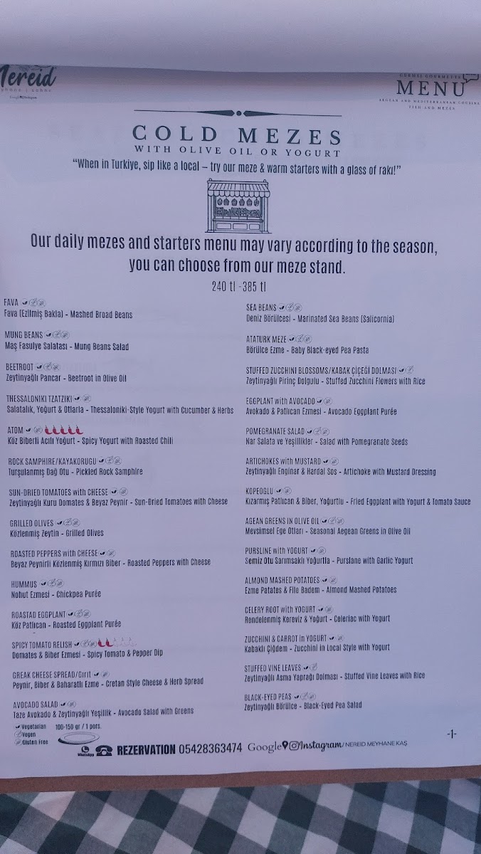 Menu Nereid Meyhanesi Kaş-3