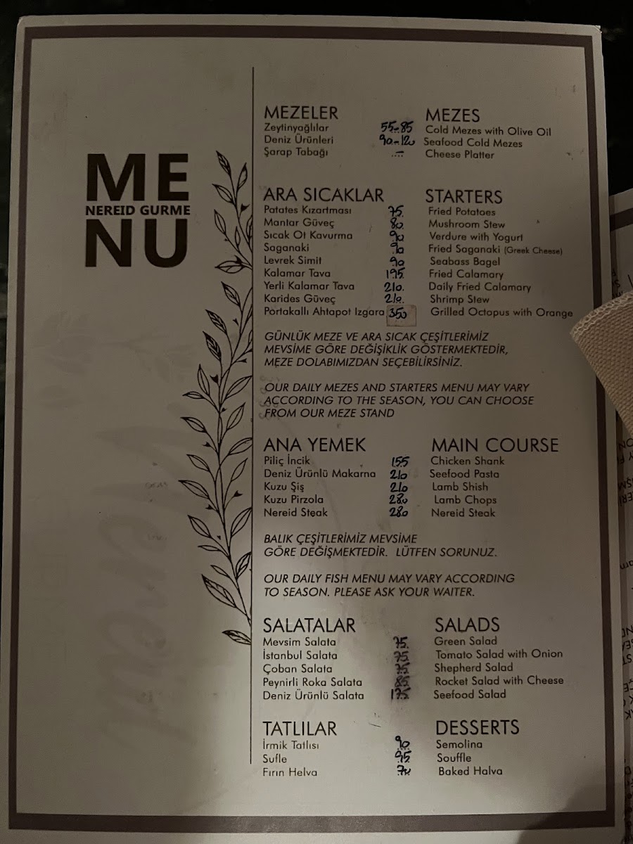 Menu Nereid Meyhanesi Kaş-5