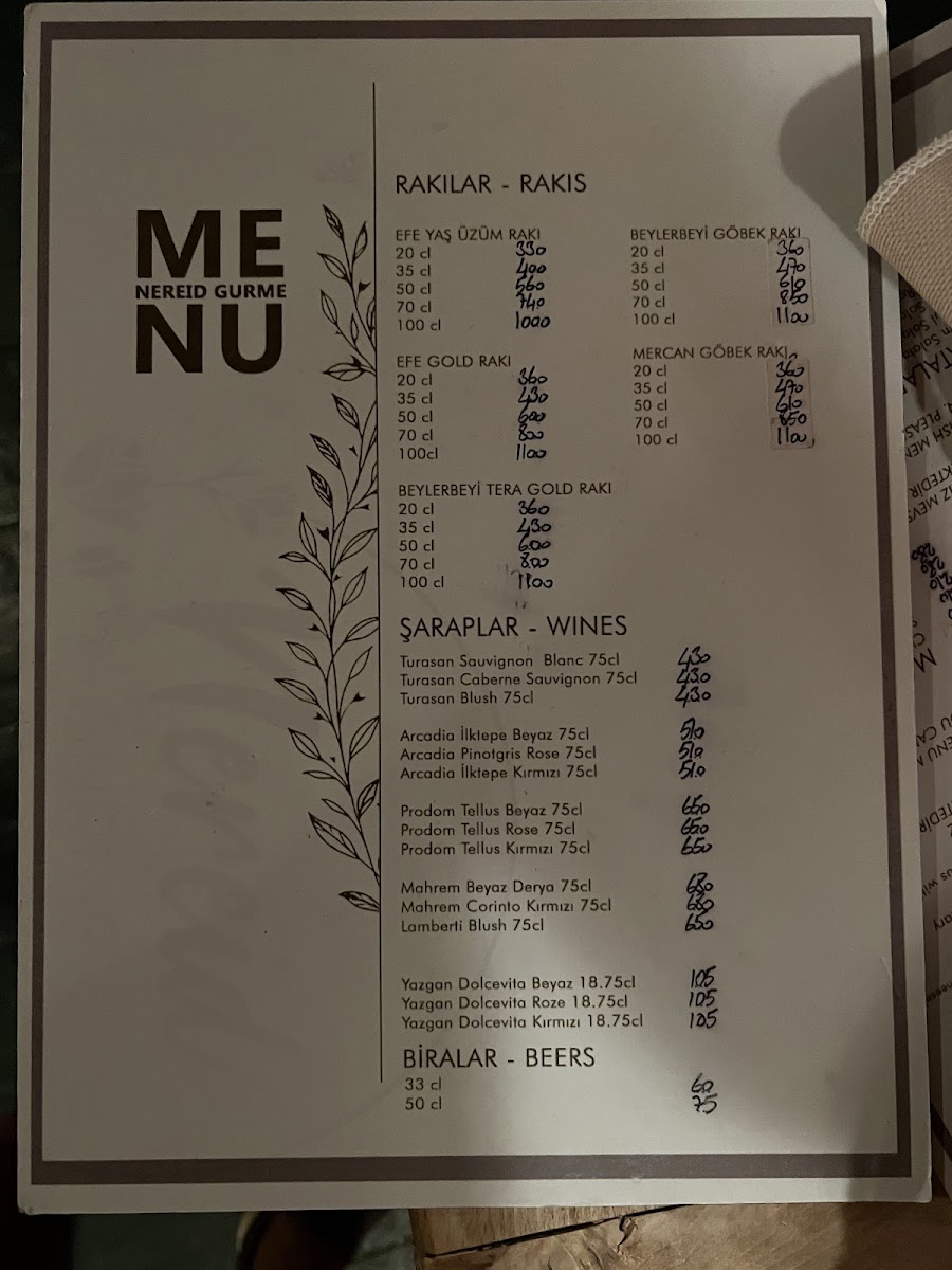 Menu Nereid Meyhanesi Kaş-6
