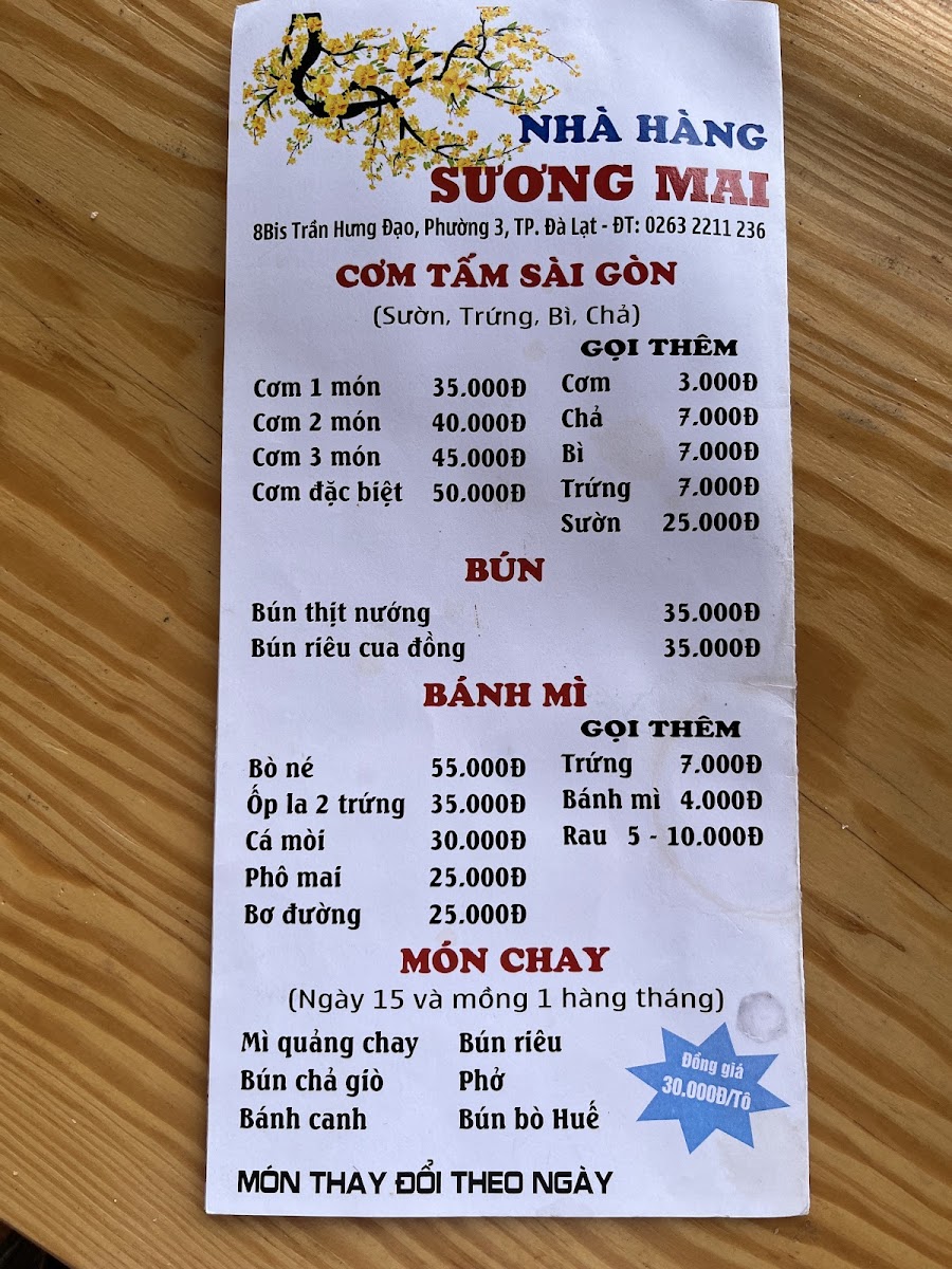 Menu Nhà Hàng Sương Mai-2