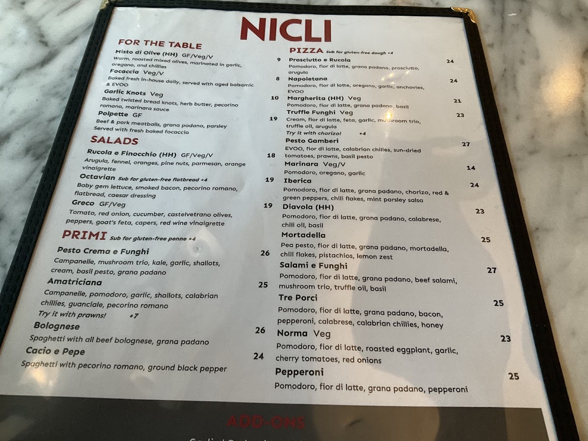 Menu Nicli Pizzeria + Bar + Gelato Wesbrook-5