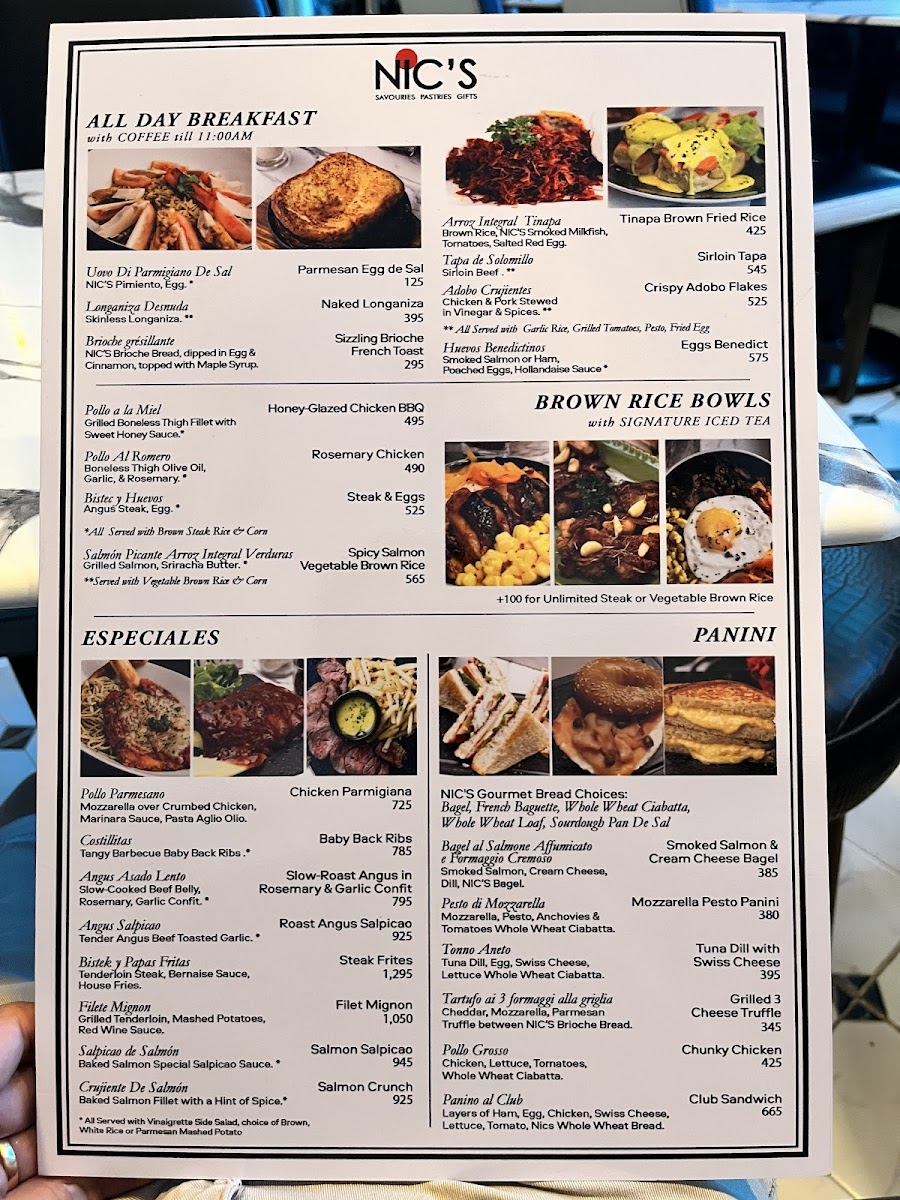 Menu Nic's Park Terraces-1