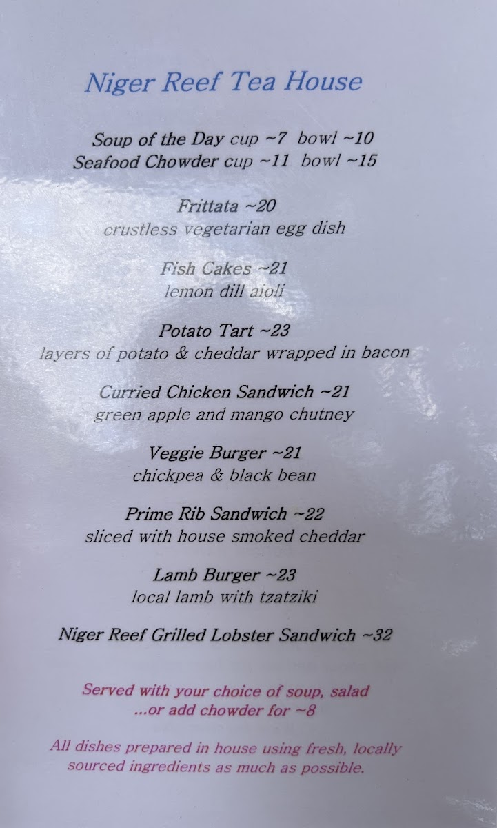 Menu Niger Reef Tea House (Licensed Restaurant)-1