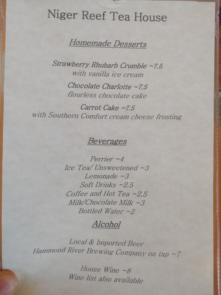 Menu Niger Reef Tea House (Licensed Restaurant)-8