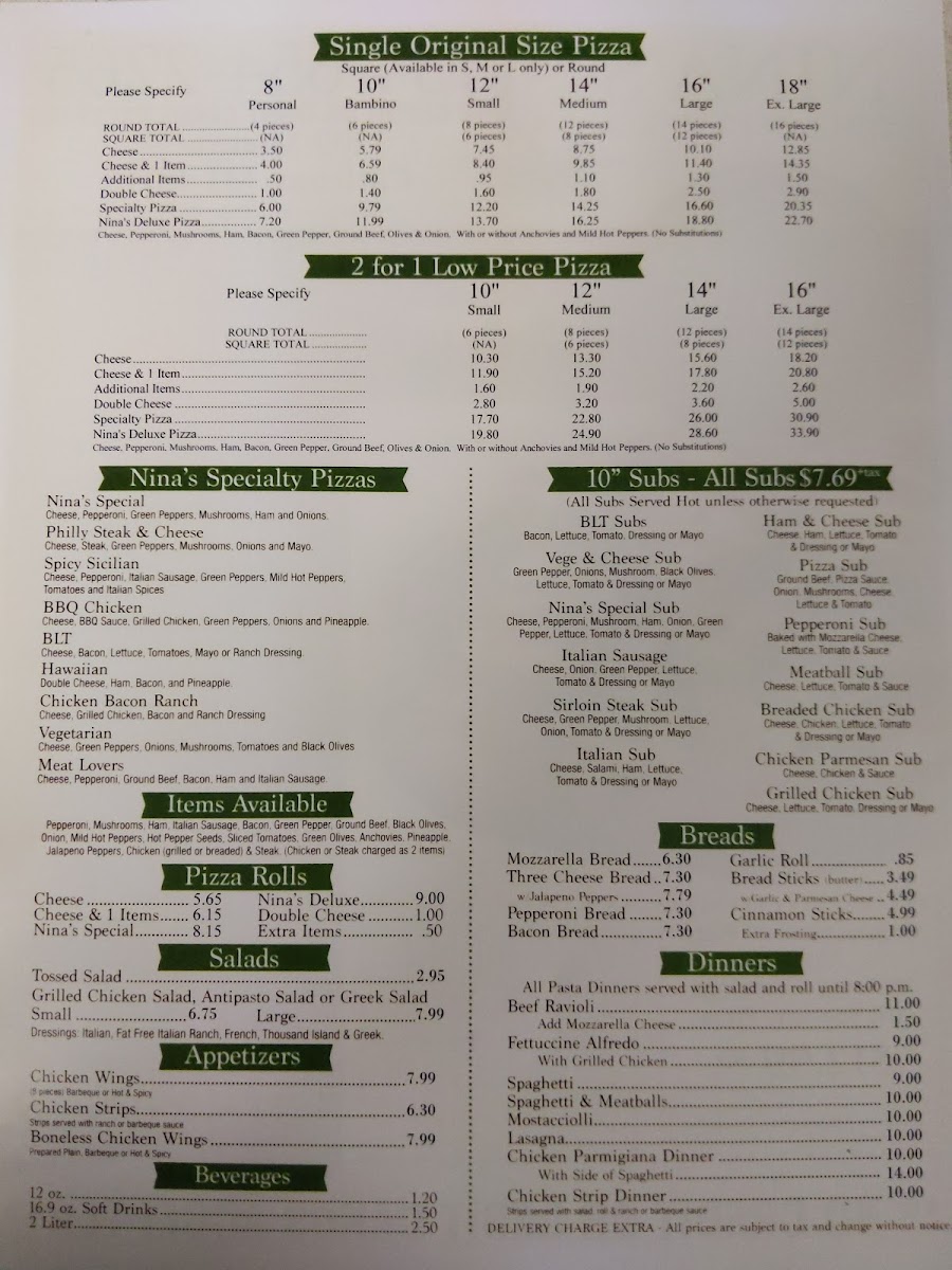 Menu Nina's Italian Pizza-2