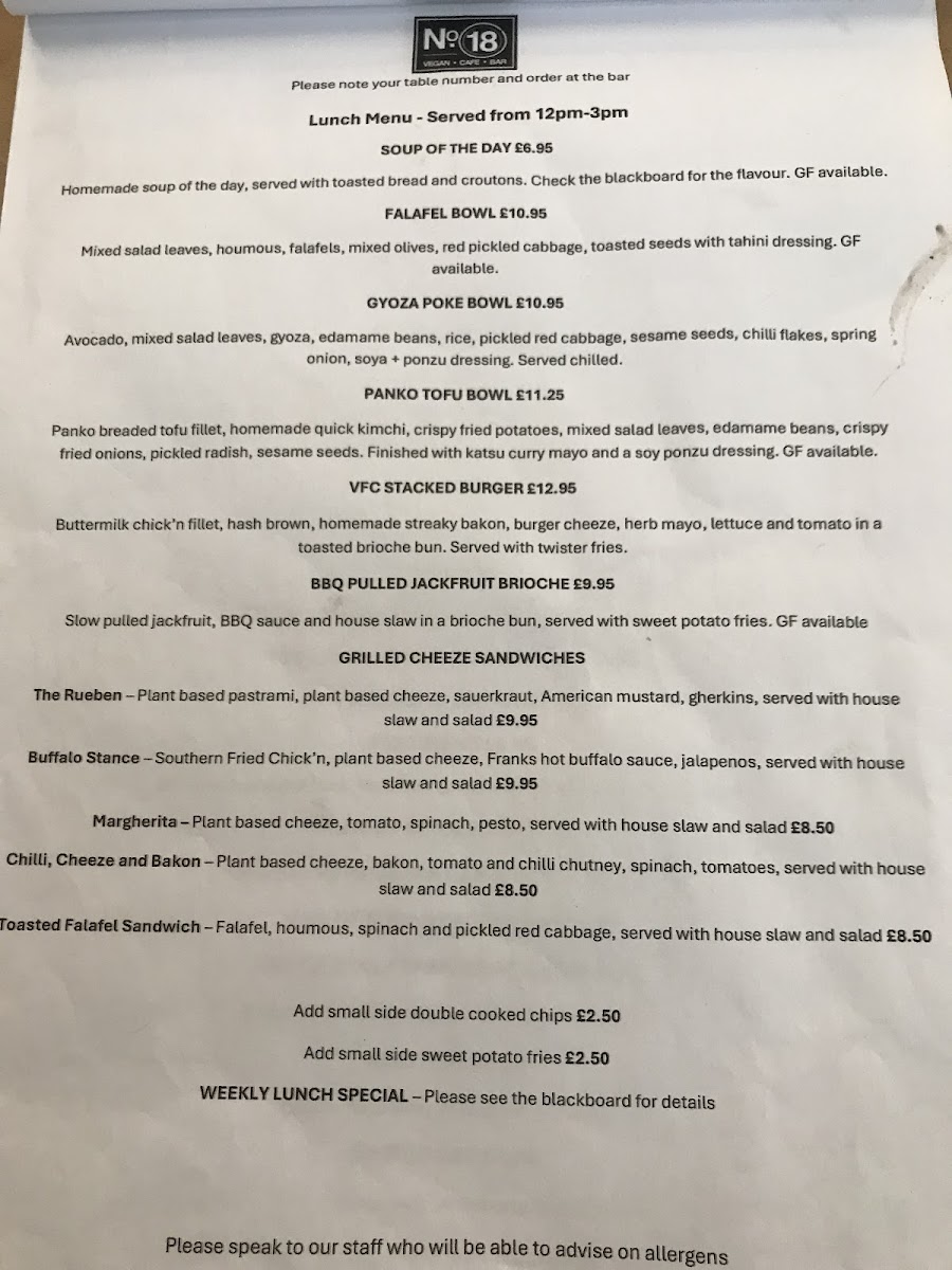 Menu No 18 Cafe Swansea-1