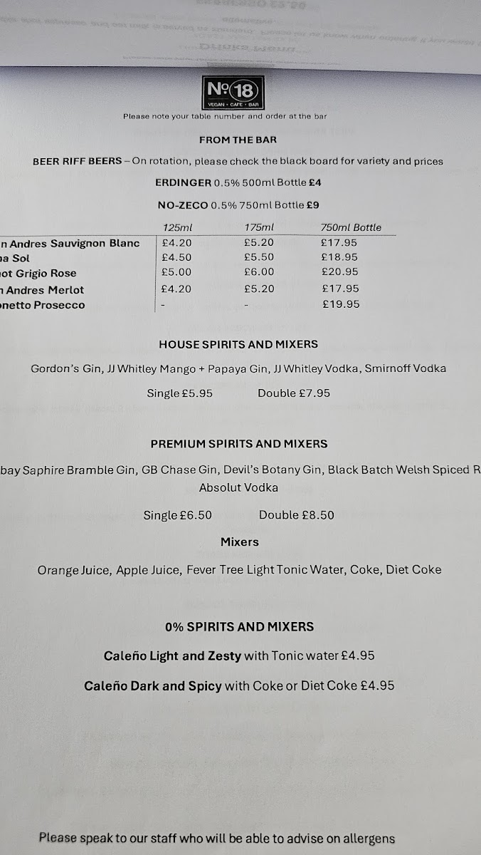 Menu No 18 Cafe Swansea-2