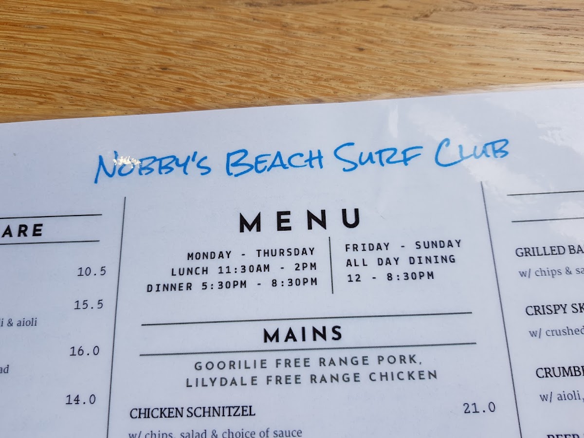 Menu Nobby's Beach Surf Club-5