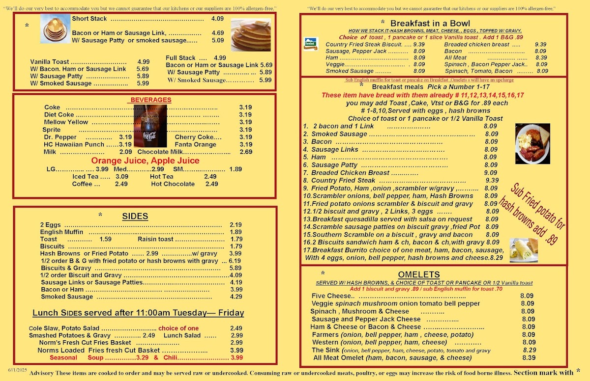 Menu Norm's Place Ii-1