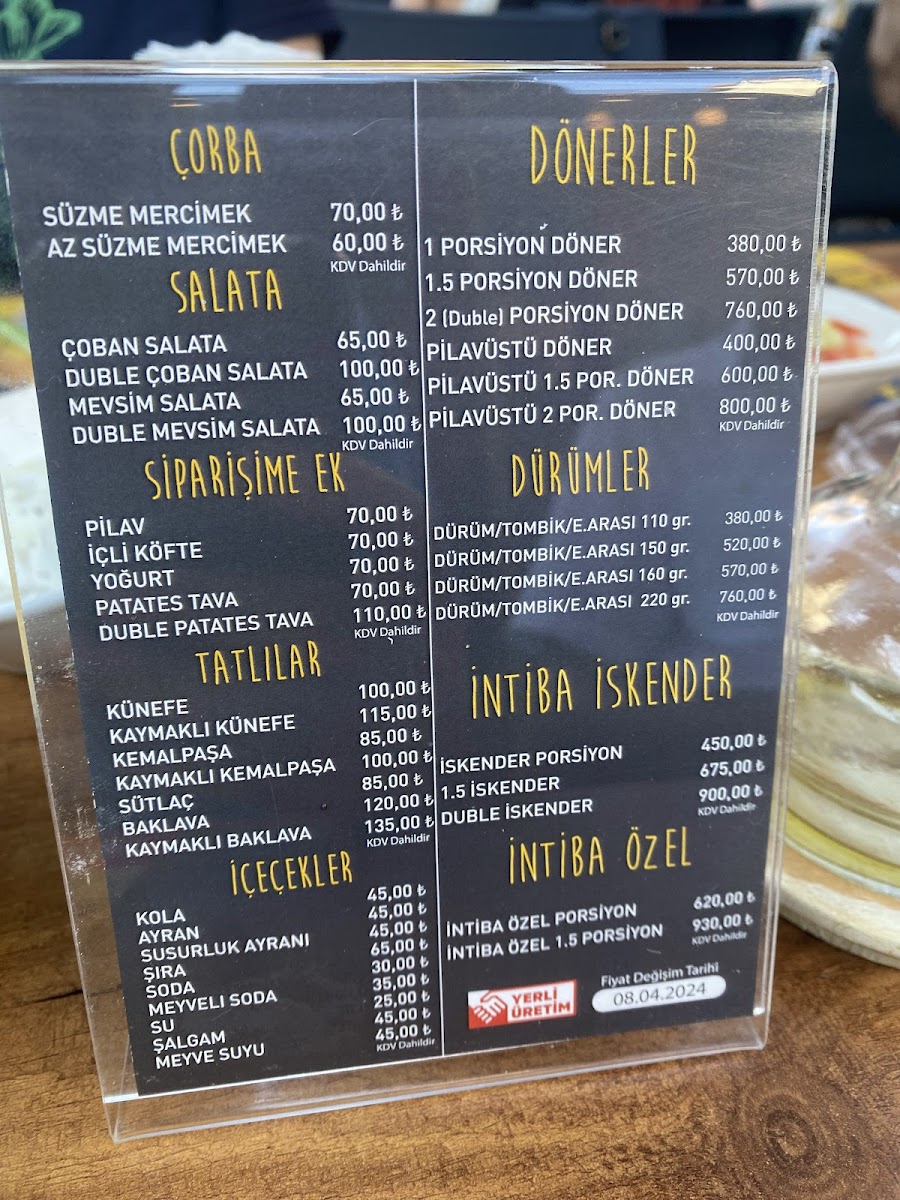 Menu Intiba Döner-8