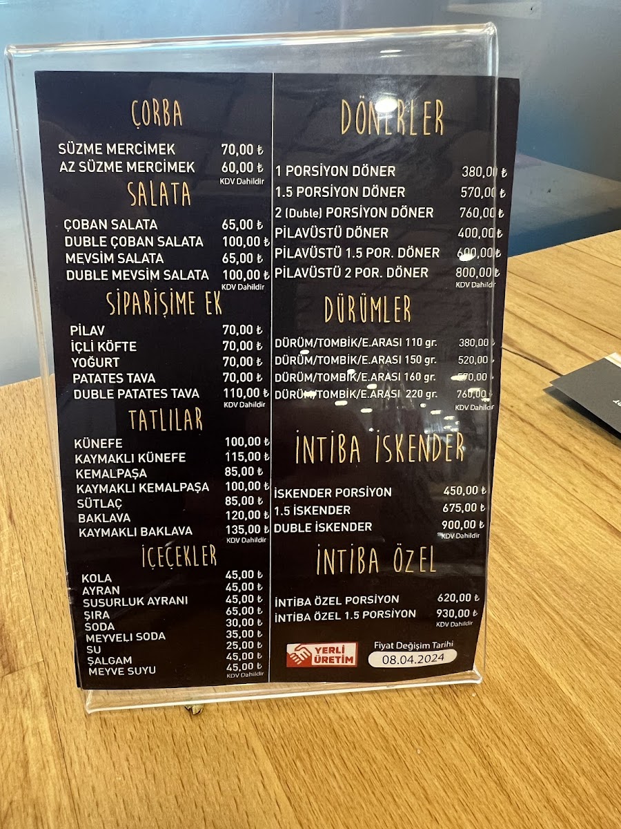 Menu Intiba Döner-9